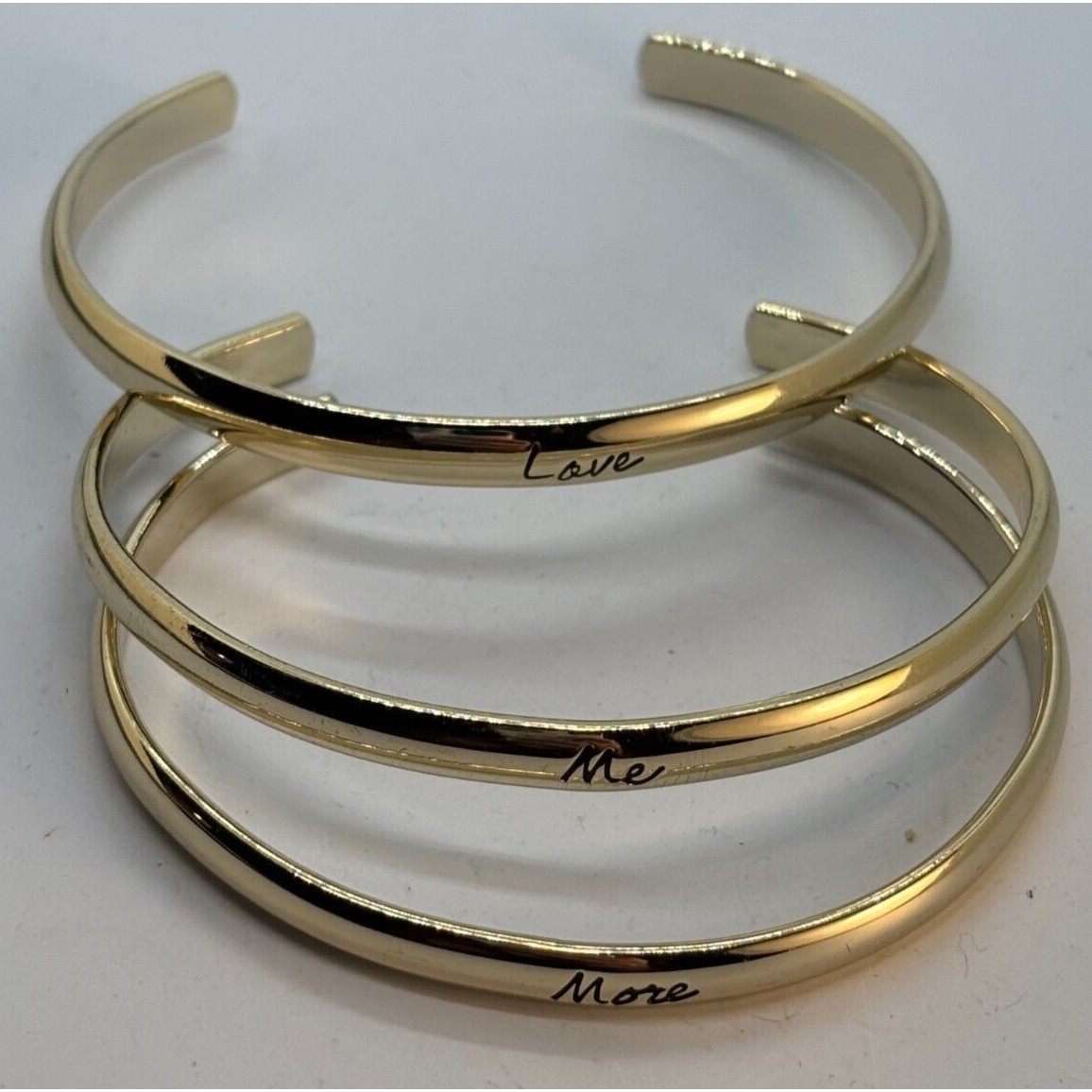 Bangle Set Stackable Gold Tone Bracelets With Love Me More 11$